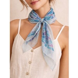 Vintage Hand Painted Silk Chiffon Scarf 35” Signed 1998 Wearable Art Coastal